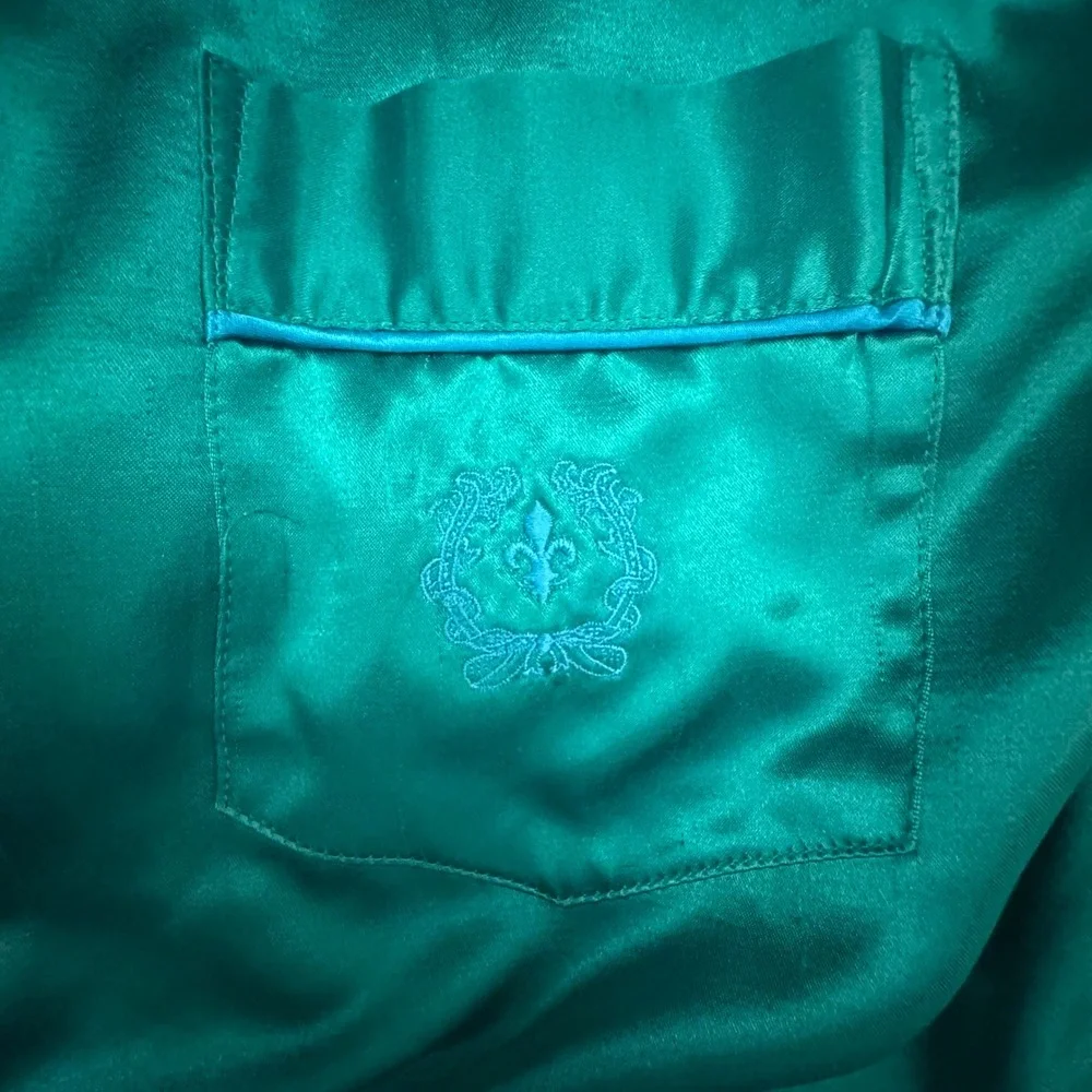 Softly Nightshirt Women Medium Teal Green Excellent Vintage 80s 90s Satin Button